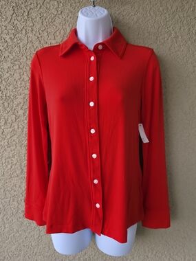Women's Regular-Fit Matte Jersey Button-Down Shirt